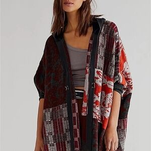 Free People Autumn Patchwork Poncho Cardi Sweater M/L